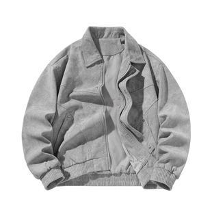 WASSUP潮牌美式复古休闲外套男款秋冬翻领加厚机车服痞帅工装夹克