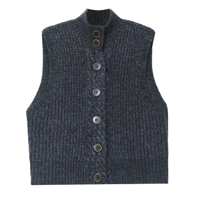 恒源祥羊毛高领保暖开衫马甲女