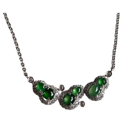 缅甸A货翡翠项链绿色葫芦S925银