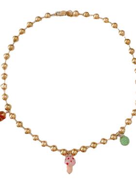 Et彩色手工琉璃金珠蘑菇项链情侣