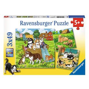 睿思ravensburger儿童益智拼图玩具3x49片动物飞机恐龙3到6岁