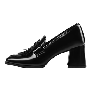 KISSKITTY英伦风漆皮乐福鞋女粗跟流苏复古通勤单鞋高跟圆头女鞋