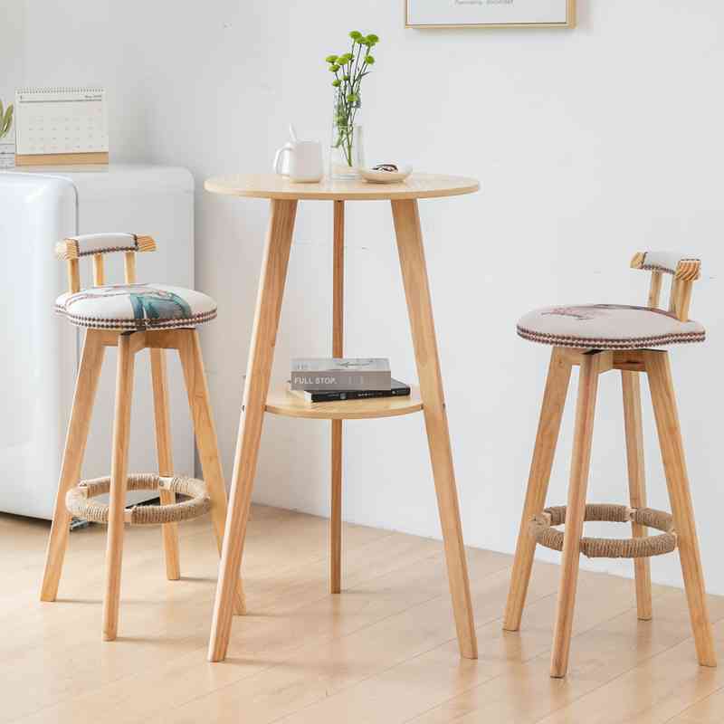 实木脚吧台桌小圆桌子家用休闲简约阳台桌椅组合北欧高脚凳酒吧椅