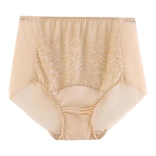 有致真丝意大利大牌同款精美刺绣蕾丝真丝网纱拼接高腰收腹女内裤