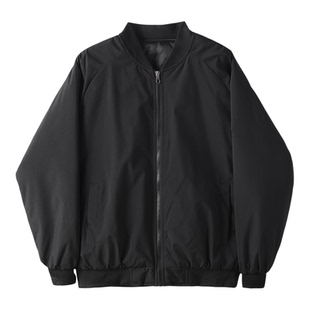 LUUD 日系复古纯色极简飞行员夹克男士秋冬季内里夹棉棒球服外套