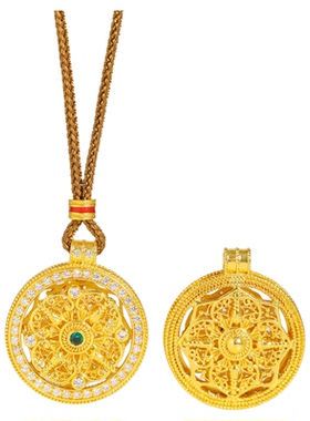 古法点钻转动八宝罗盘吊坠女久不