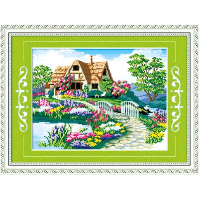 美丽家园梦幻风冬景村舍十字绣