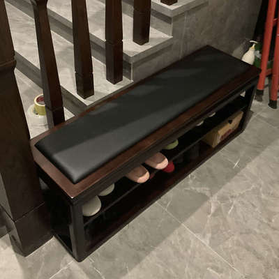 新中式家用门口实木换鞋凳可坐鞋柜一体入户穿鞋凳双层轻奢高级感