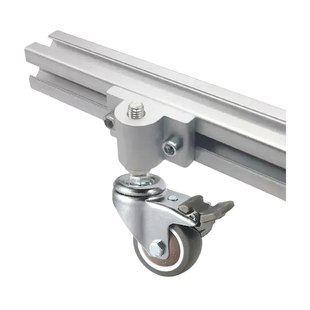 欧标铝型材置物架侧方万向脚轮不攻丝水平调节连接器静音橡胶双轮