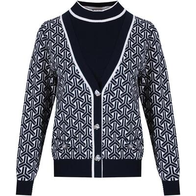 BBLLUUEE/粉蓝衣橱秋冬女装田畴几何复古绵羊毛假两件开衫毛衣女