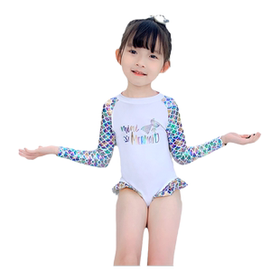 儿童泳衣女童小女孩连体长袖可爱婴儿防晒1-5岁美人鱼宝宝游泳衣