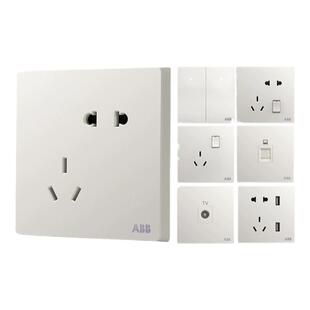 ABB开关面板无框轩致弧边雅典白一开二开五孔电视电话插座套餐