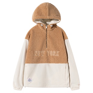 New Era官方授权正品纽亦华男女款羊羔绒休闲潮连帽套头保暖卫衣
