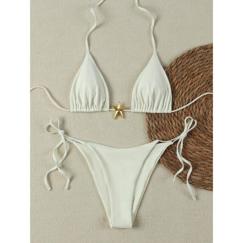 H 16946 Solid metal triangle two-piece bikini 纯色金属三角分