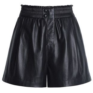 2025秋冬新款海宁真皮皮裤女松紧高腰大码绵羊皮短裤阔腿外穿靴裤