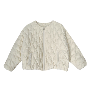 小小家 小个子短款丝绒三星羽绒服小众设计师款菱形圆领松弛外套