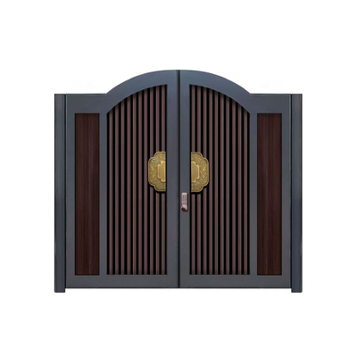 新中式木纹别墅庭院门对开入户门电动门铝合金农村自建房大门单开