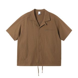 BENPANDA 泡泡纱短袖衬衫男夏季露营五分袖简约透气休闲宽松外衣