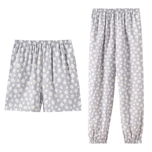 美标新款纯棉睡裤女夏季可外穿棉纱薄款长裤全棉休闲时尚短裤子