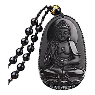 磨砂黑曜石生肖本命佛吊坠八大守护神男女款观音项链饰品情侣礼物