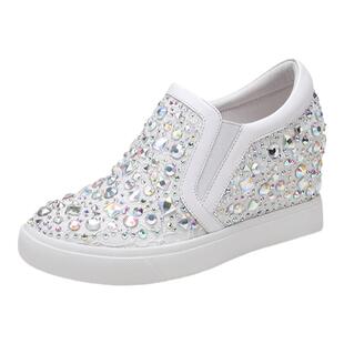 艾淇品牌断码清仓女鞋34码秋季韩版单鞋女真皮内增高坡跟旅游鞋女