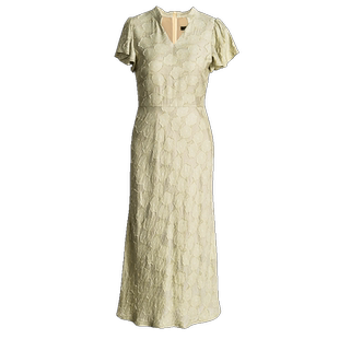 罗衣法式荷叶袖提花连衣裙女2025夏季新款气质浅绿色鱼尾裙10693