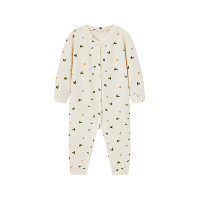 Milkbarn秋冬新品男女童保暖连体衣服中开扣碎花哈衣爬服宝宝衣服