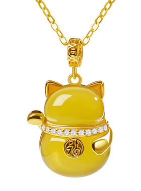 宫里上新天然蜜蜡小猫咪招财项链