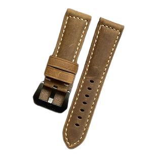 适配原装沛纳海疯马皮真皮牛皮手表带潜行庐米诺胖大海24mm 26mm