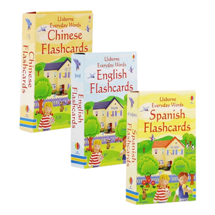Usborne English Chinese Spanish Flahcards 尤斯伯恩  英语 汉语 西班牙语 单词卡片 英文字母 闪卡 外语启蒙教具 英文原版进口