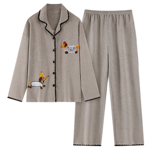 睡衣女2025新款秋冬季加厚磨毛德绒长袖翻领宽松卡通狗家居服套装