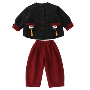 男童加绒汉服冬季新中式拜年服女童新年装中国风加厚儿童喜庆套装