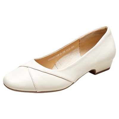 意尔康羊皮妈妈鞋子春季舒适不累脚软底中年浅口单鞋女鞋高跟鞋