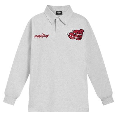 404MOB美式复古搞怪刺绣长袖T恤男学院风宽松休闲防晒翻领POLO衫