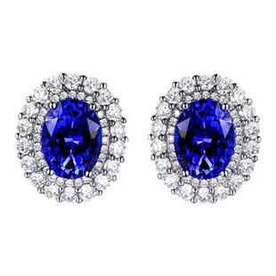 米莱珠宝5.54克拉天然坦桑石耳钉白18K金1.75克拉钻镶嵌耳环定制