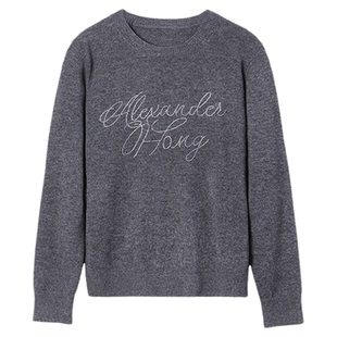 大洪洪【幸运字母】冬新100%绵羊毛圆领字母针织衫女保暖毛衣上衣