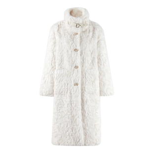 秋水伊人时尚立领设计大衣2025年冬季新款女复古优雅大口袋仿皮草