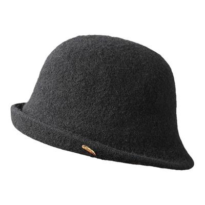 渔夫帽女秋冬绵羊毛黑色卷边礼帽