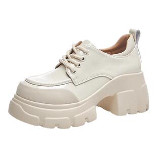 星期六白色增高小皮鞋女春季新款厚底松糕鞋粗跟高跟乐福鞋单鞋子