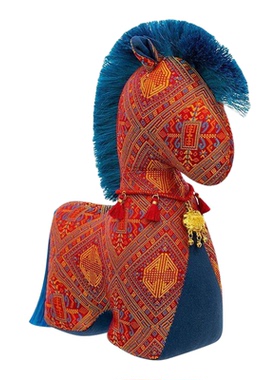 电视机上的小摆件中号宋锦小马摆