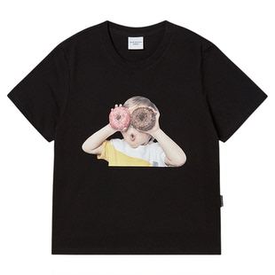 ADLV 韩国潮牌2025秋冬新品娃娃脸甜甜圈男孩短袖T恤休闲女士上衣