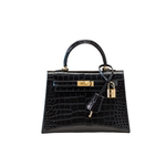 鳄鱼纹真皮二代凯莉包女高级感黑色手提包2025新款百搭单肩斜挎包