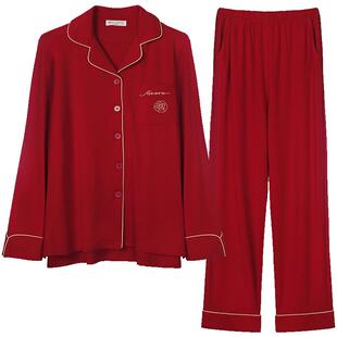 好波情侣睡衣女秋冬长袖红色新婚本命年男大码家居服套装HJZ2466