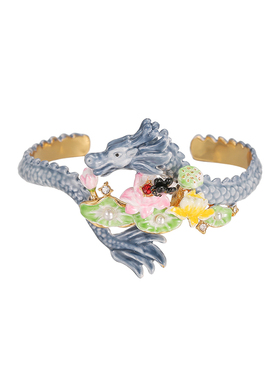 珍珠荷叶花朵开口手镯青龙本命年