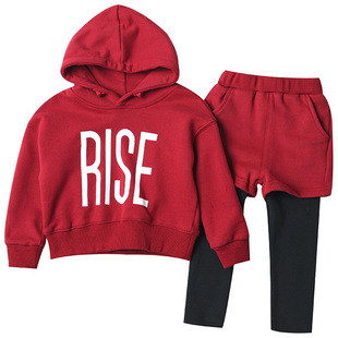 纯棉运动套装 男童女童 中大童 连帽卫衣假两件套 春秋装