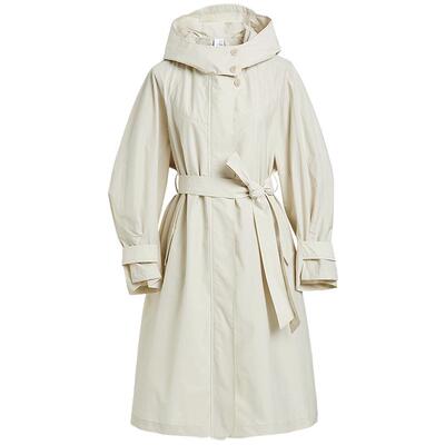 红袖商场同款HOPESHOW2025春季新款女装法式系带插肩连帽中长风衣