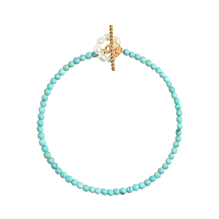 18K金原矿天然绿松石手链女轻奢小众细款淡水珍珠手串新中式手饰