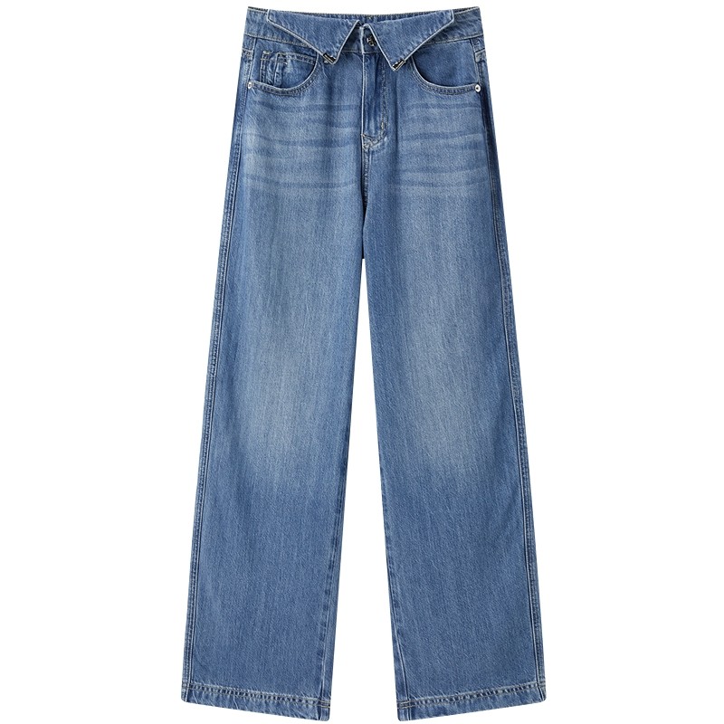 太平鸟女装夏季时尚气质全天丝翻腰牛仔裤A3HAE2272