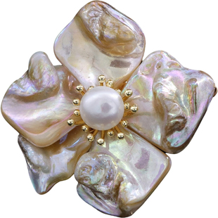 高级巴洛克母贝珍珠花朵胸针女士西装别针奢华设计感手工制作胸花