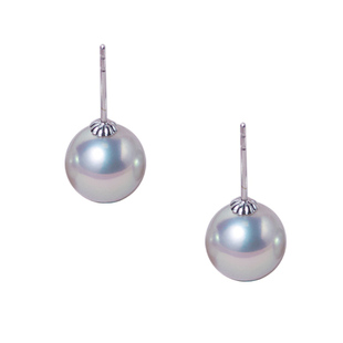 现货无调色真多麻耳钉18K金天然海水珍珠Akoya蓝玫瑰强光经典银灰